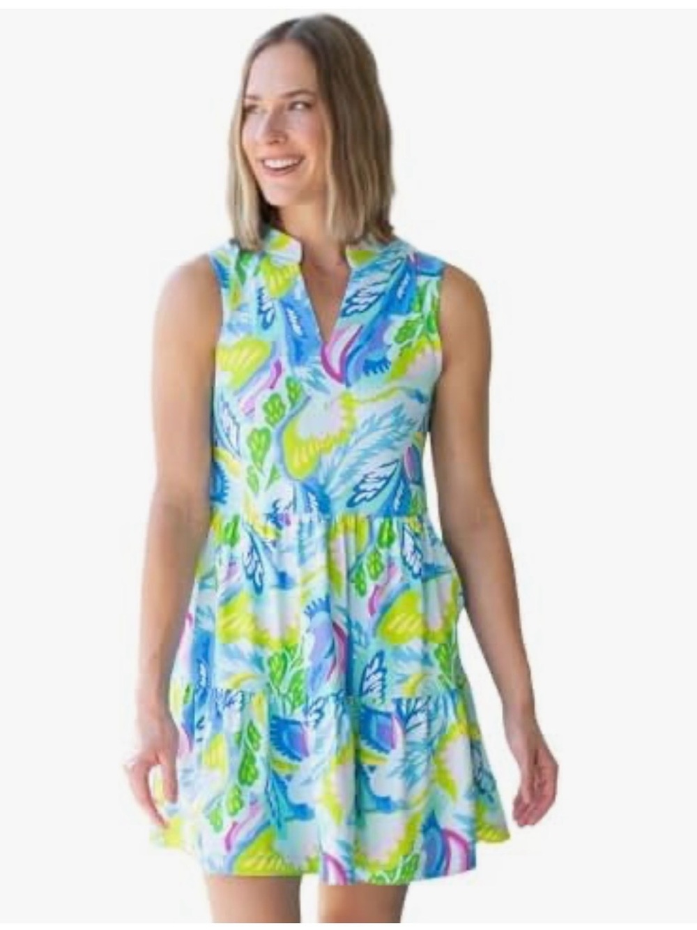 Mary Square Newport Tiered Mini Dress. UPF 50. Size M